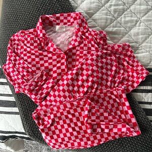 In My Sundays - Pink/Red Checkered Print Long Sleeve Pant Pajamas - Never Worn